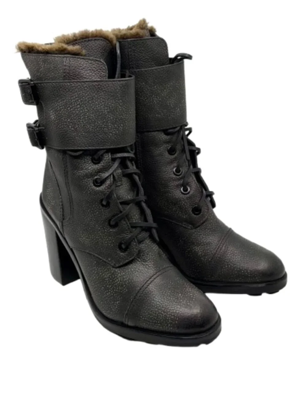 TORY BURCH~Broome Combat Boot w/Shearling Fur Lining Lace Up Booties 10 LIKE NEW